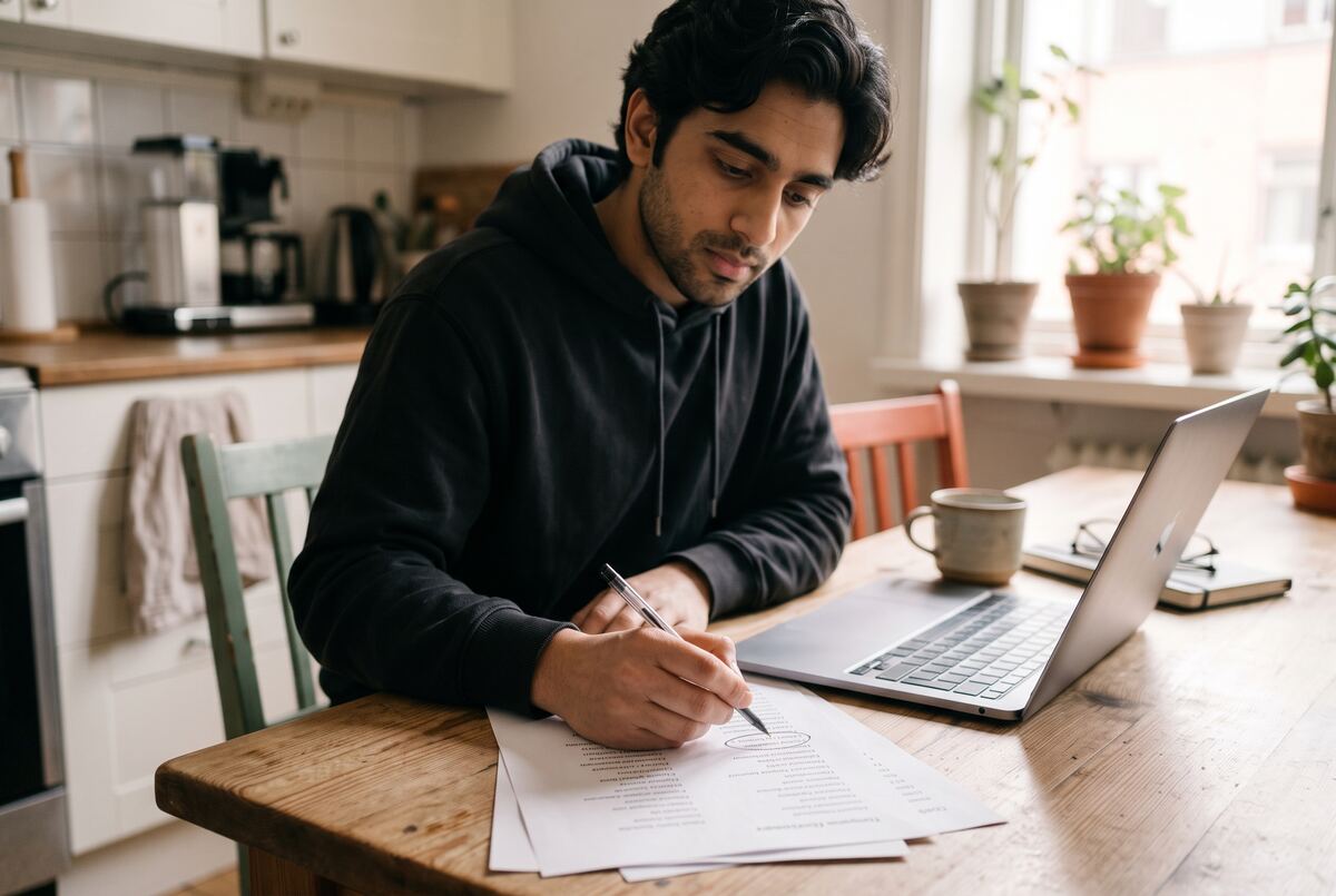 A founder at a kitchen table, circling one name on a printed list